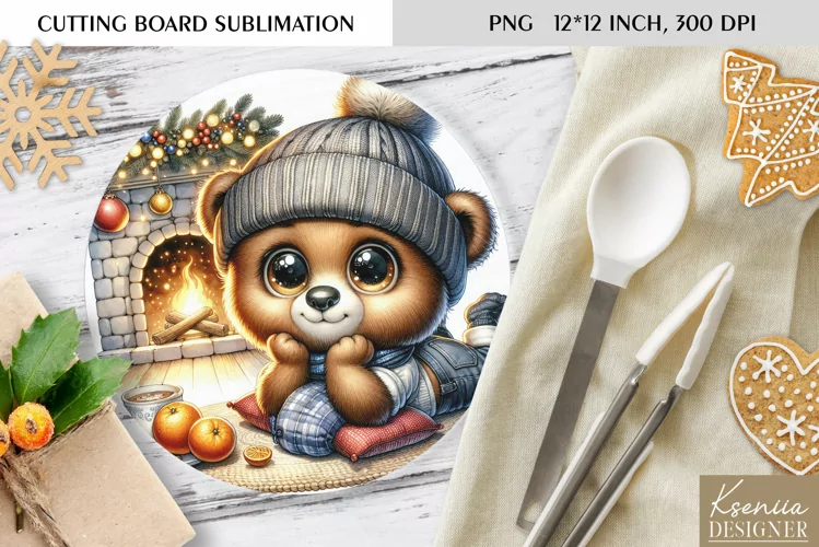 Animal in front of the Fireplace|Round Cutting Board Design