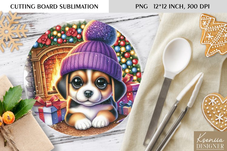 Animal in front of the Fireplace|Round Cutting Board Design