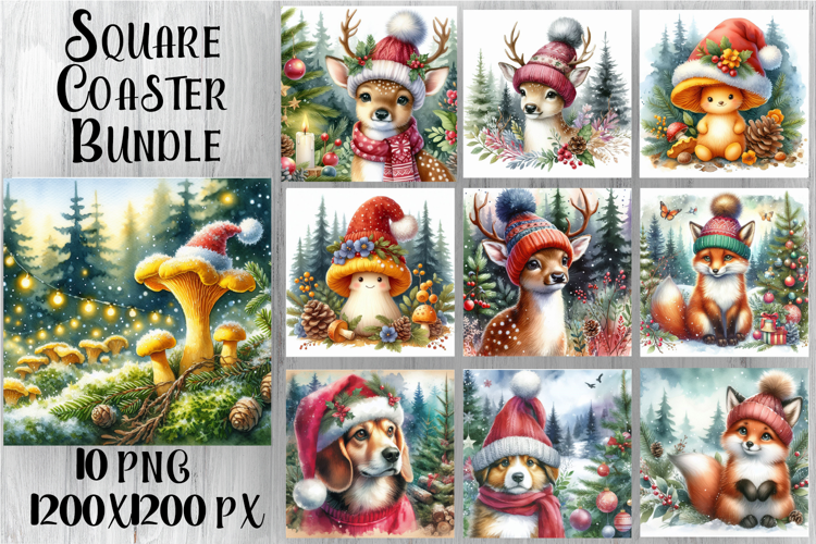 Vintage Christmas Sublimation, animal square Coaster Design