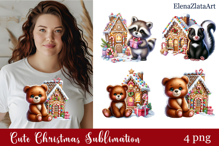 Cute cristmas animal watercolor clipart PNG