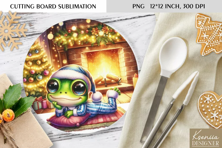 Animal in front of the Fireplace|Round Cutting Board Design