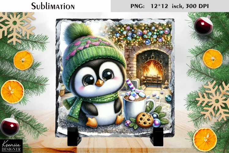 Christmas Penguin Sublimation|Cute Slate Design