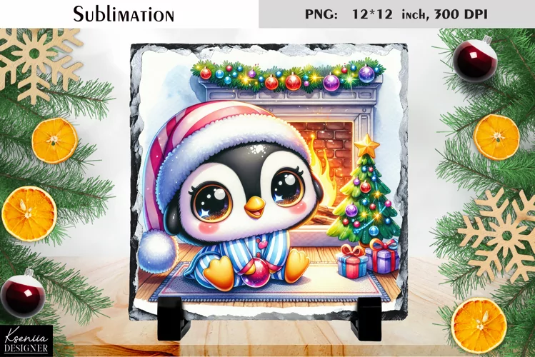 Christmas Penguin Sublimation|Cute Slate Design