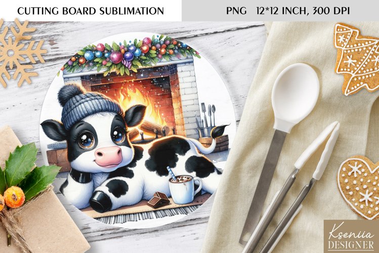 Animal in front of the Fireplace|Round Cutting Board Design example image 1