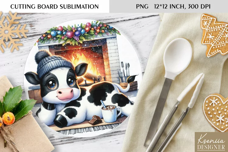 Animal in front of the Fireplace|Round Cutting Board Design