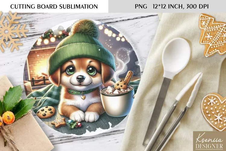 Animal in front of the Fireplace|Round Cutting Board Design
