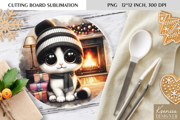 Animal in front of the Fireplace|Round Cutting Board Design example image 1