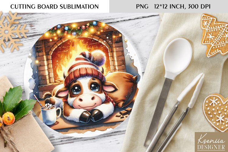 Animal in front of the Fireplace|Round Cutting Board Design
