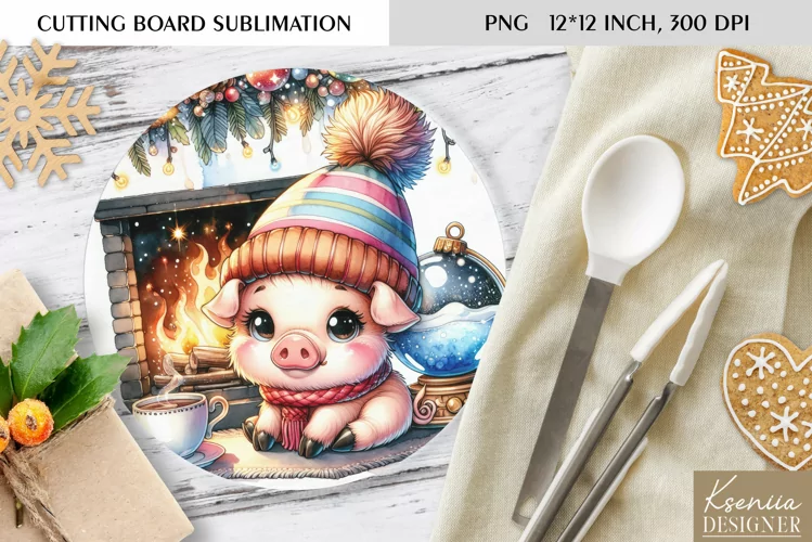 Animal in front of the Fireplace|Round Cutting Board Design