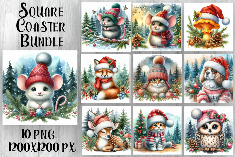 Vintage Christmas Sublimation, animal square Coaster Design