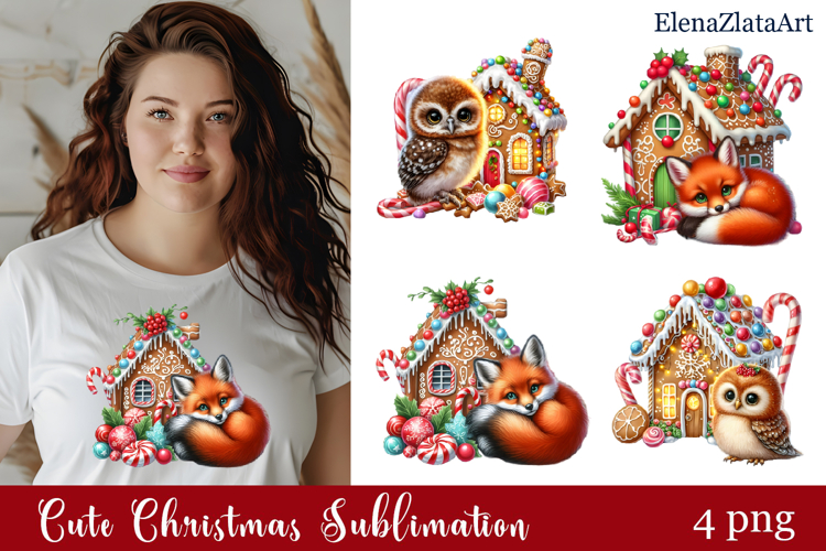 Cute cristmas animal watercolor clipart PNG