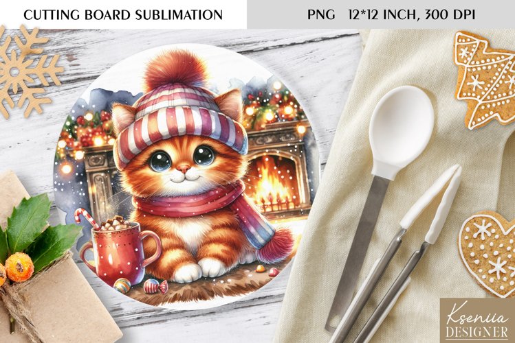 Animal in front of the Fireplace|Round Cutting Board Design example image 1