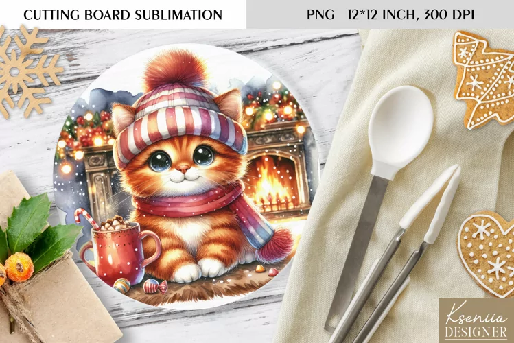 Animal in front of the Fireplace|Round Cutting Board Design