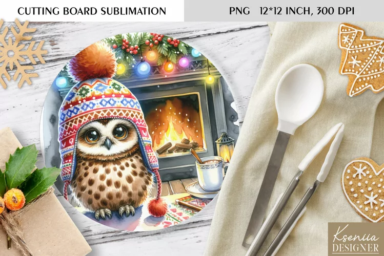 Animal in front of the Fireplace|Round Cutting Board Design