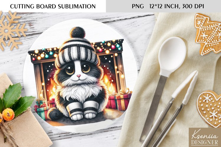Animal in front of the Fireplace|Round Cutting Board Design example image 1