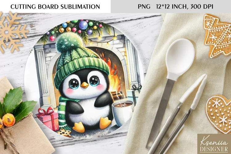 Animal in front of the Fireplace|Round Cutting Board Design