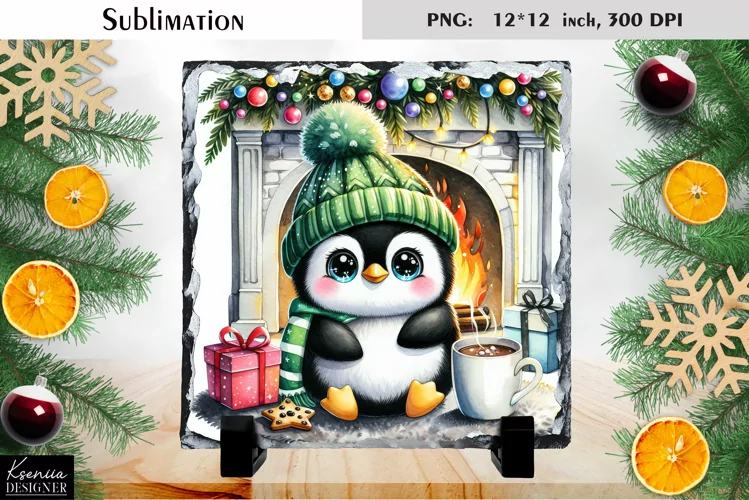 Christmas Penguin Sublimation|Cute Slate Design