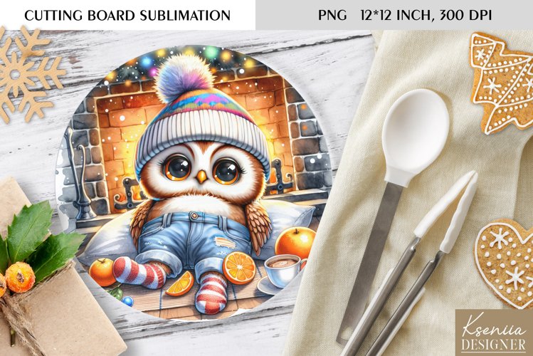 Animal in front of the Fireplace|Round Cutting Board Design example image 1