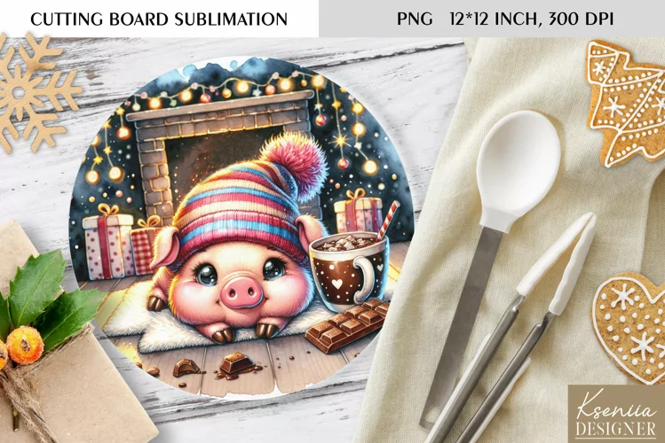 Animal in front of the Fireplace|Round Cutting Board Design