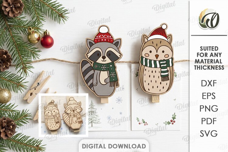 Christmas Animal Clothespin Magnets Laser Cut. Christmas SVG example image 1