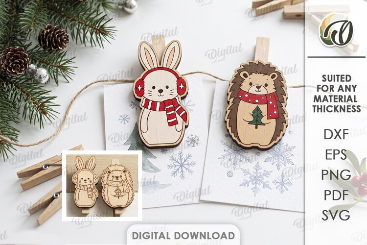 Christmas Animal Clothespin Magnets Laser Cut. Christmas SVG example image 1