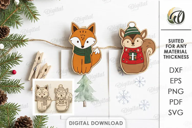 Christmas Animal Clothespin Magnets Laser Cut. Christmas SVG