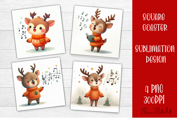 Funny christmas deer square coasters, Animals sublimation