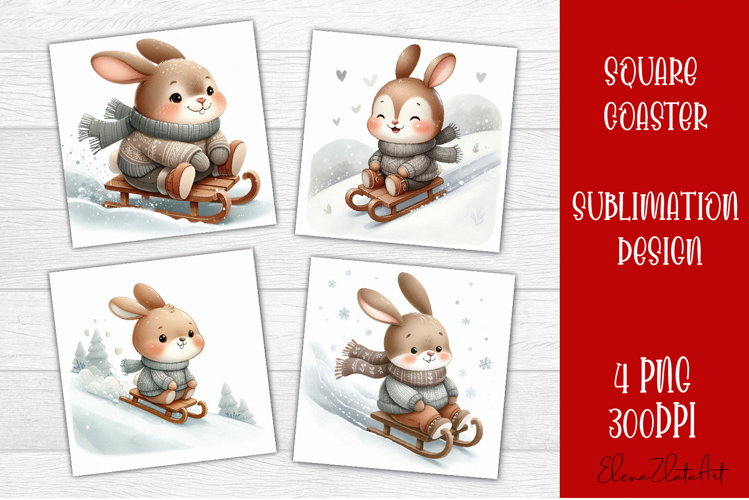 Funny christmas bunny square coasters, Animals sublimation