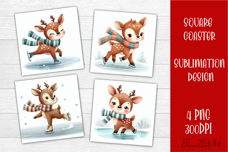 Funny christmas deer square coasters, Animals sublimation
