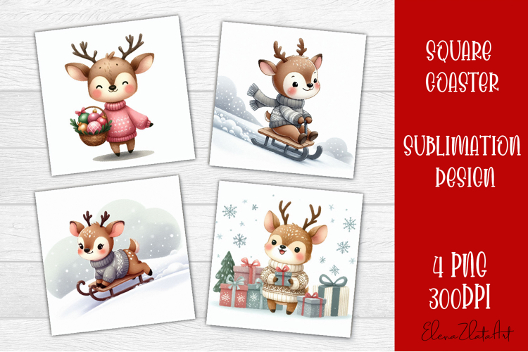 Funny christmas deer square coasters, Animals sublimation