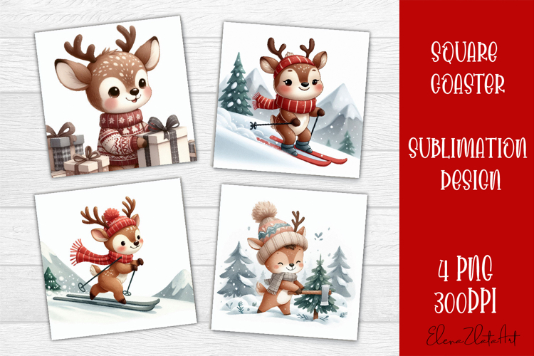 Funny christmas deer square coasters, Animals sublimation