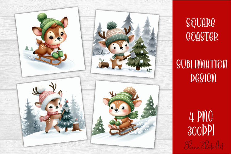 Funny christmas deer square coasters, Animals sublimation