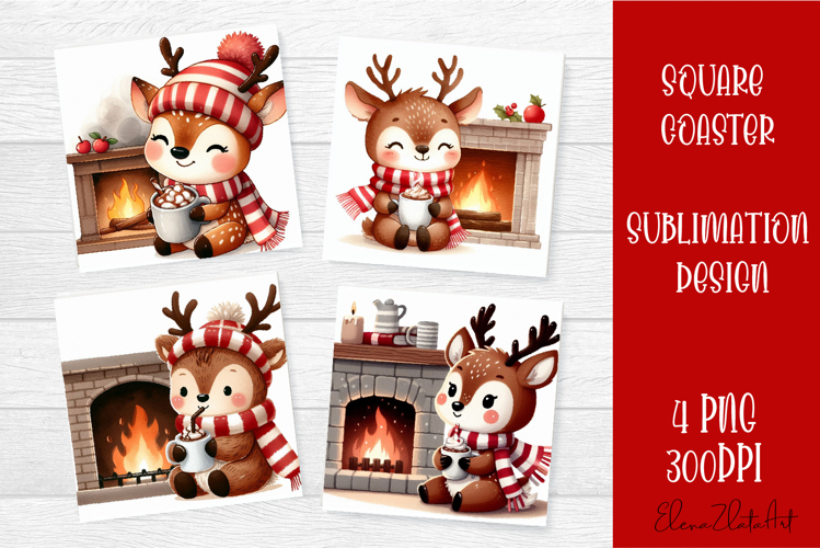 Funny christmas deer square coasters, Animals sublimation