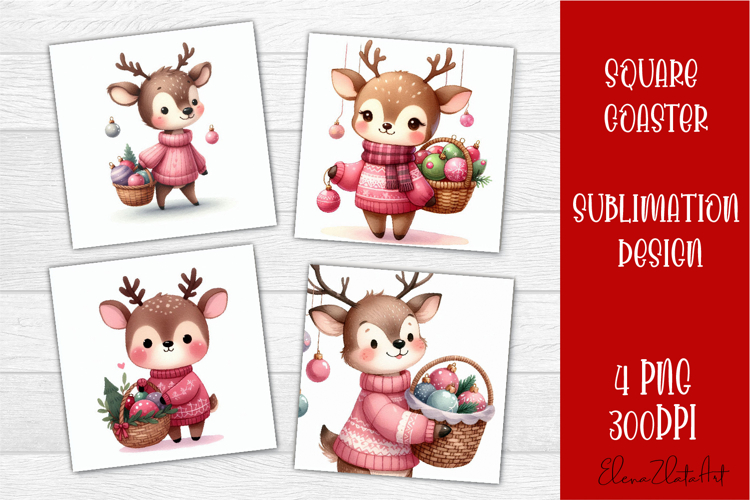 Funny christmas deer square coasters, Animals sublimation