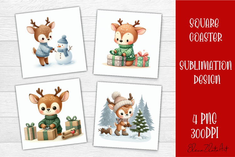 Funny christmas deer square coasters, Animals sublimation