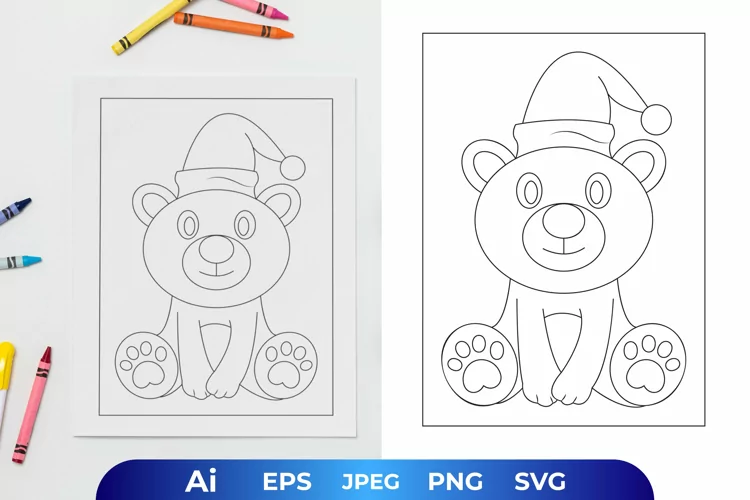 Baby Bear Wearing Christmas Hat Coloring Page