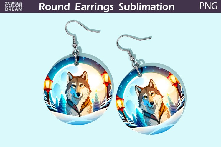 Christmas Wolf Round Earrings | Winter Animal Earrings