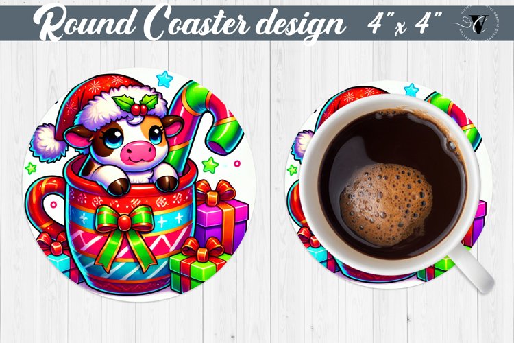 Round Coasters | Christmas Animal in Mug | Rainbow