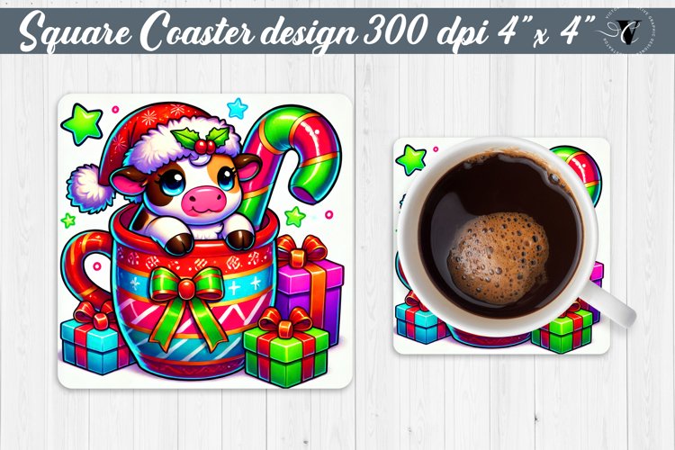 Square Coasters | Christmas Animal in Mug | Rainbow Animals