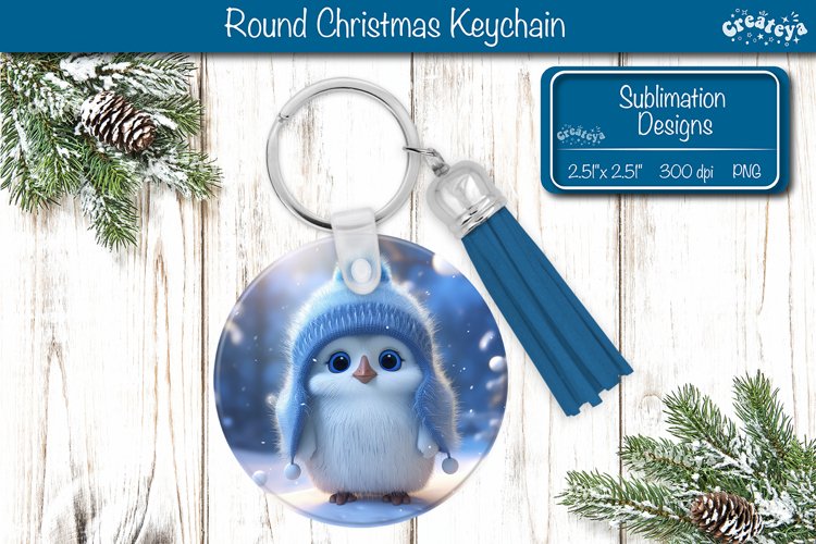 Christmas Keychain Sublimation round Penguin Baby Animal