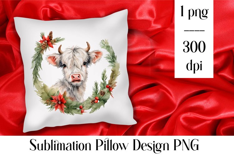 Cute Christmas Highland Cow Christmas Sublimation Pillow