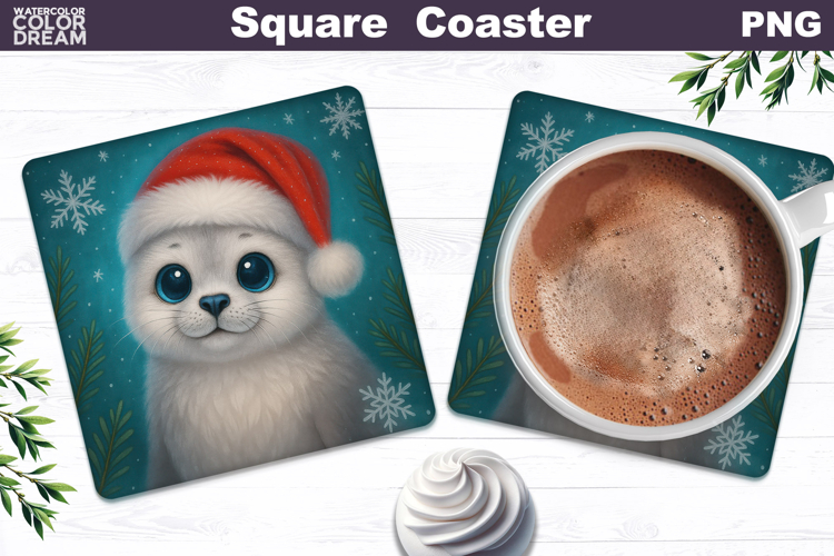 Christmas Animal Square Coaster | Navy Seal Santa Hat