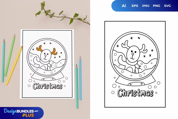 Winter Deer in The Crystal Ball Coloring Page