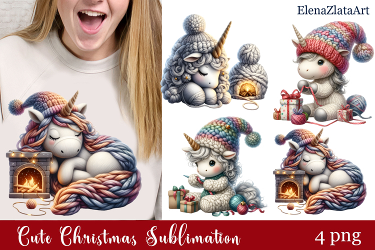 Crochet Yarn Christmas PNG, Cute animals Christmas PNG