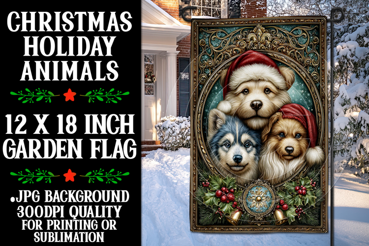 Christmas Garden Flag, Christmas Animals Garden Flag, d1