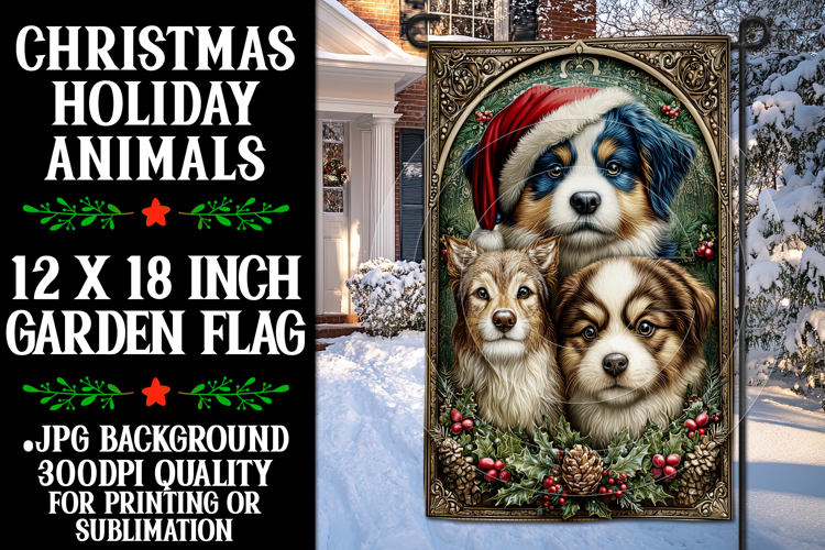 Christmas Garden Flag, Christmas Animals Garden Flag, d10