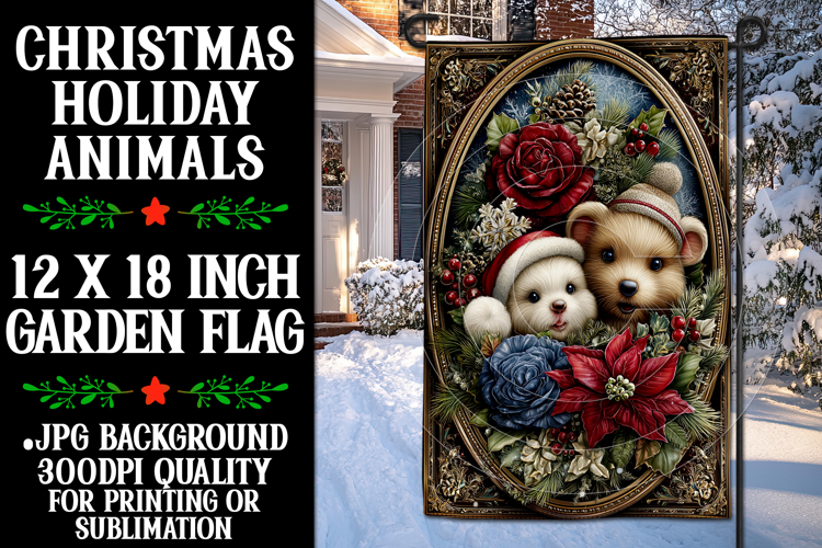 Christmas Garden Flag, Christmas Animals Garden Flag, d13