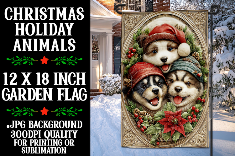 Christmas Garden Flag, Christmas Animals Garden Flag, d5