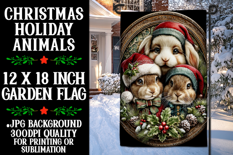 Christmas Garden Flag, Christmas Animals Garden Flag, d6
