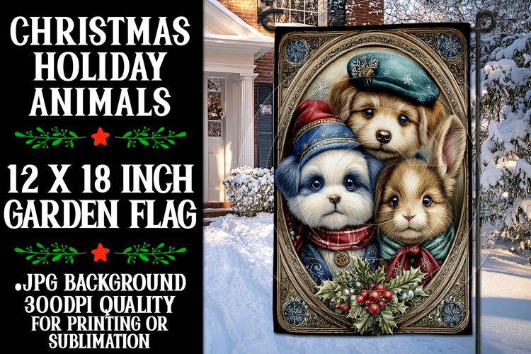 Christmas Garden Flag, Christmas Animals Garden Flag, d8